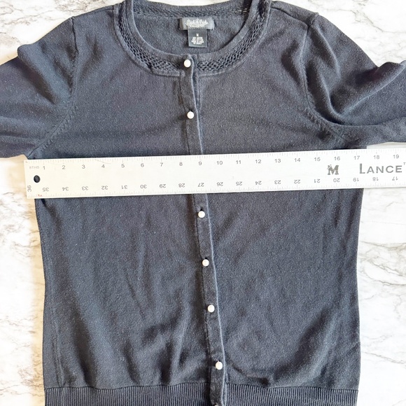 Black Cardigan with Open Knit Detailed Neckline & Pearl Buttons - Picture 7 of 7